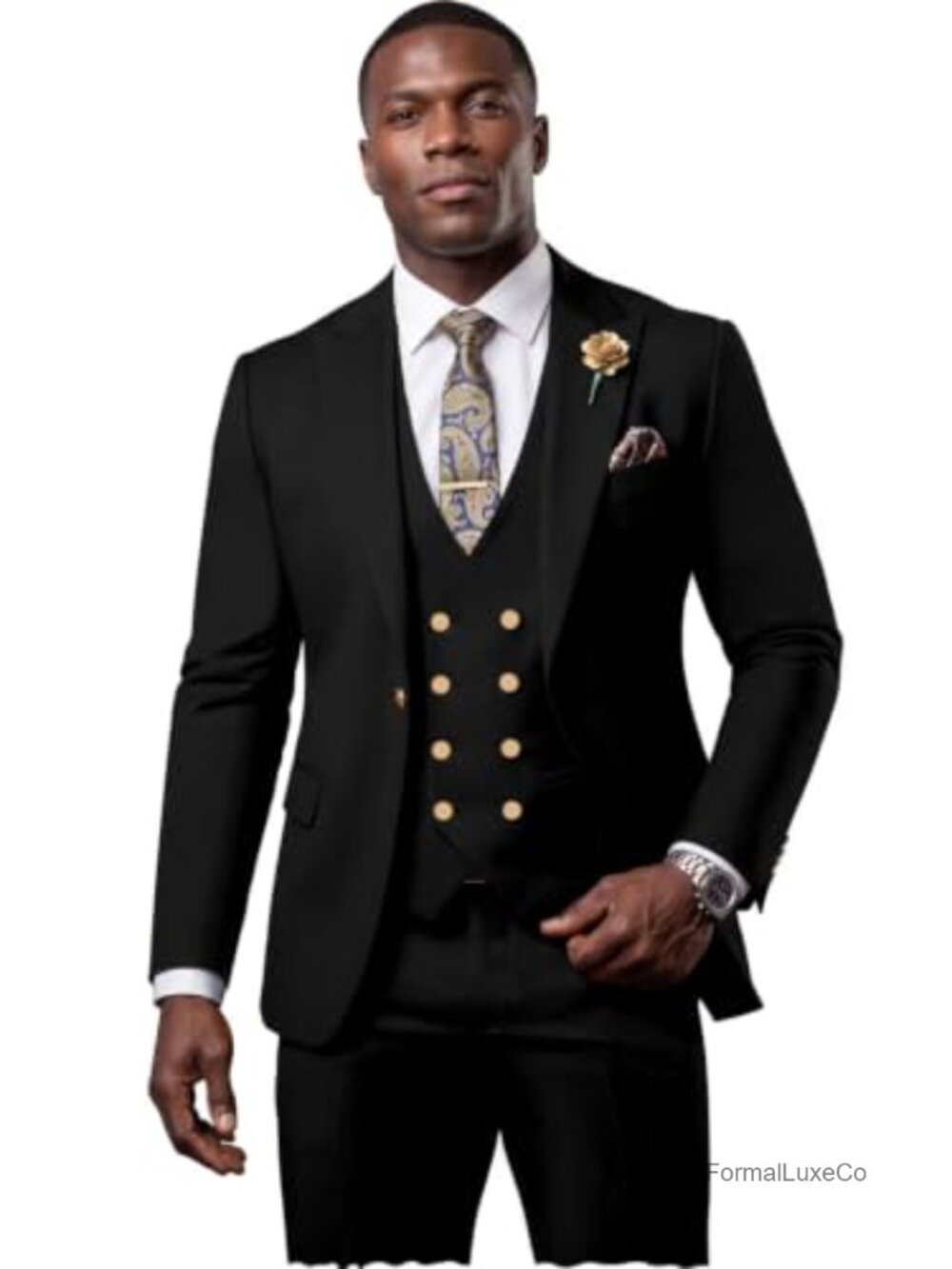 3 Piece Slim Fit Tuxedo Suit for Men Polyester Blazer Vest Pants